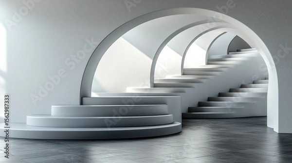 Fototapeta White arches frame minimalist steps