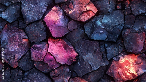 Fototapeta Unique seamless texture of colorful stones with glossy surfaces in dark hues