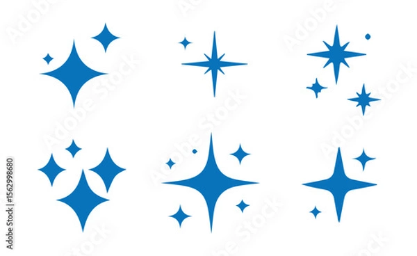 Fototapeta Shining Blue Star Shapes – Flat Vector Sparkle Icons on White. Colourful sparkle icon. vector Illustration