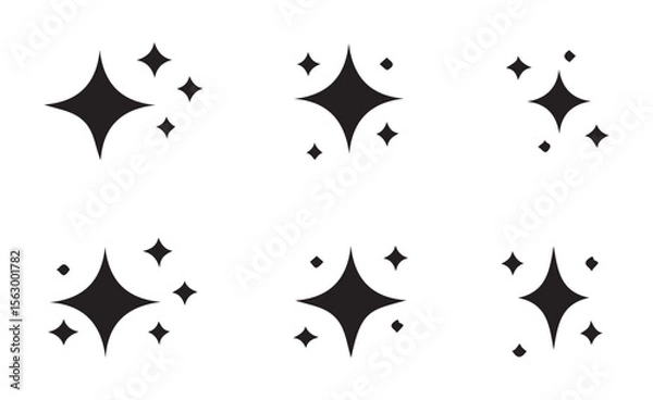 Fototapeta Black Sparkle Icon Set – Vector Twinkle Stars on White Background