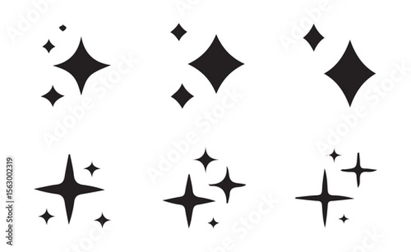 Fototapeta Clustered Star Sparkle Symbols in Black Silhouette Style