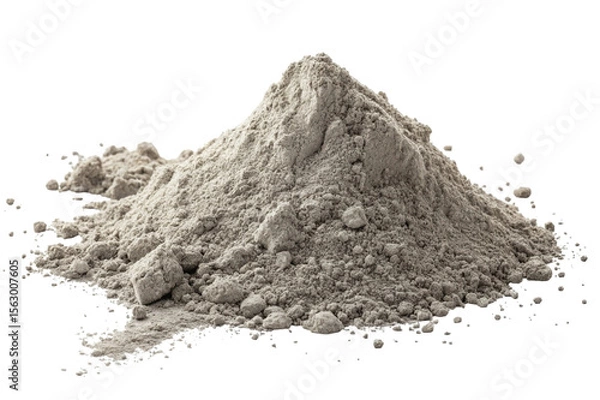 Fototapeta A pile of fine grey powder with small clumps and dust particles isolated on transparent background