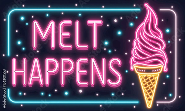 Fototapeta Glowing neon art featuring soft serve ice cream and witty phrase.