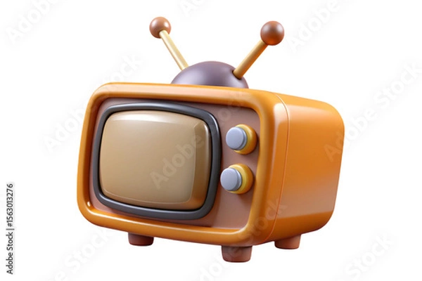 Fototapeta Retro orange television with antennae and knobs isolated on transparent background