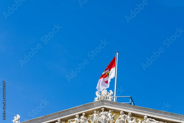 Obraz Flag of Austria and the year Vienna on a historical building. Facades of historical buildings Austria, Vienna