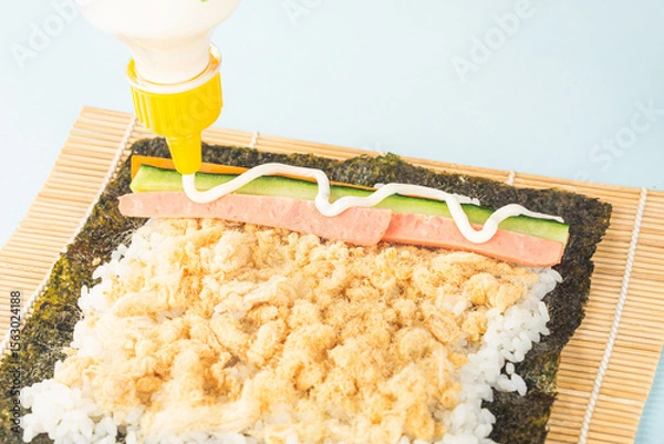 Obraz Close up of the process of making delicious sushi