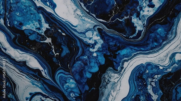Fototapeta Sapphire Colored Modern Marble Ink Texture Featuring Fluid Patterns and Abstract Artistic Design.