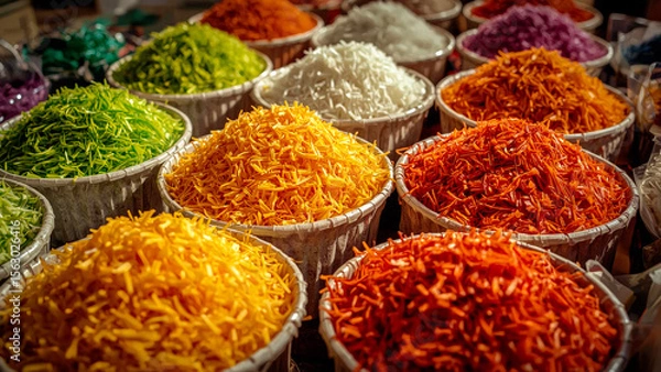 Fototapeta Vibrant Selection of Colorful Spices and Ingredients Creating an Aromatic and Flavorful Culinary Display.