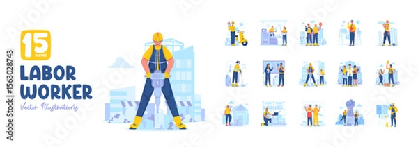 Fototapeta Collection set of people labor worker profession character vector illustration