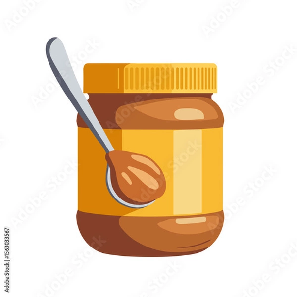 Obraz Vector illustration of peanut butter jar and spoon, pop art design