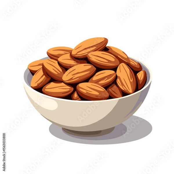 Obraz Bold vector illustration of almonds in a bowl, health energy concept