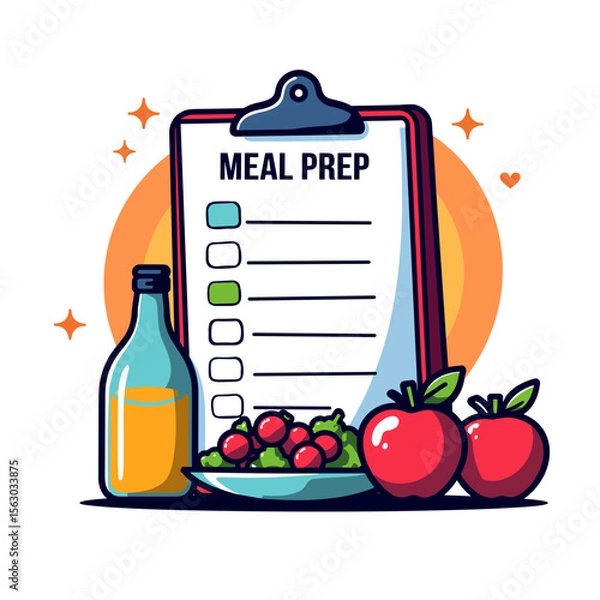 Obraz Vibrant meal prep planner with fresh ingredients in pop art style, health