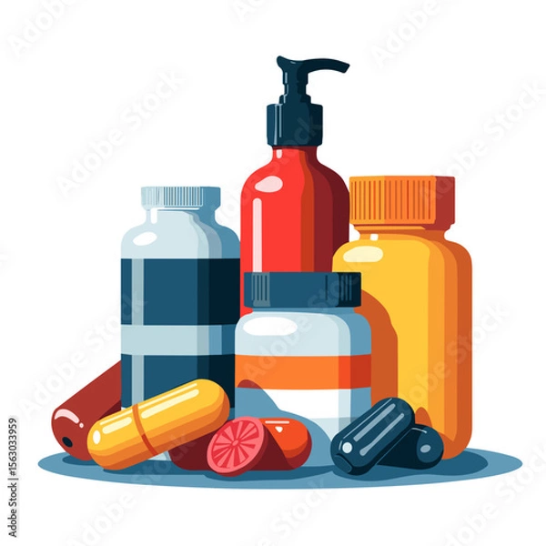 Obraz Vibrant supplement stack on counter, energizing health concept