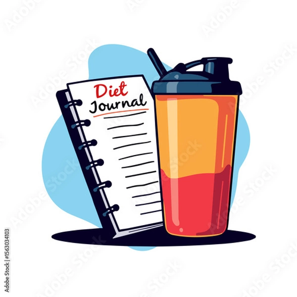 Obraz Bold vector illustration of diet journal and shaker bottle, fitness motivation