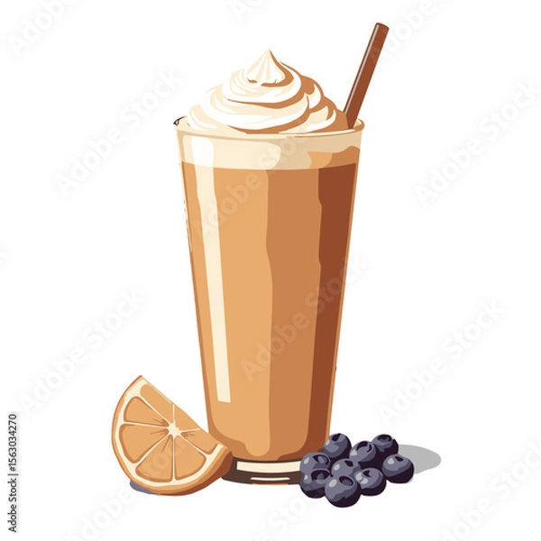 Obraz Vibrant protein latte with lemon and blueberries, energizing nutrition