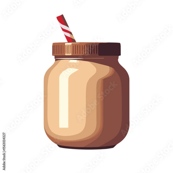 Obraz Stylized protein mousse container with straw, health and energy concept