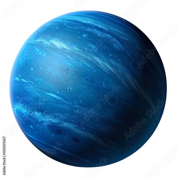 Obraz Neptune with deep blue swirling clouds, icy gaseous texture, realistic 3D render, isolated on transparent background