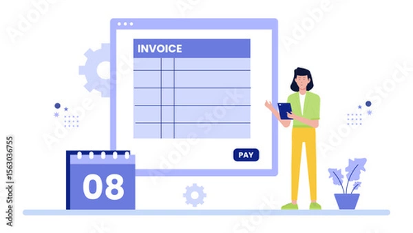 Fototapeta Woman reviewing an online invoice on her tablet. Suitable for financial, accounting, technology, ecommerce, digital payment, and digital marketing concepts.
