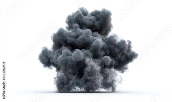 Obraz Dense Gray Smoke Cloud Explosion Isolated on White