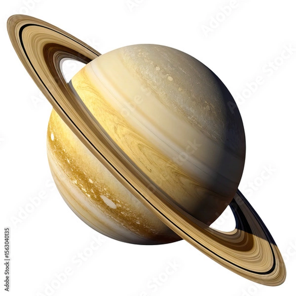 Obraz Realistic Saturn with golden rings and cloudy texture, high-resolution 3D sphere, isolated on transparent background