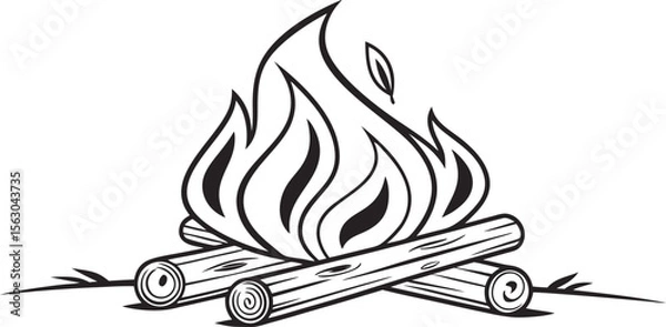 Fototapeta Campfire Flames with Burning Logs,Minimalist Line Art,Camp fire silhouette and vector,Simple icon of a campfire with burning logs,wood burning or fire,campfire icon,bonfire flat vector icon,flames,Ai