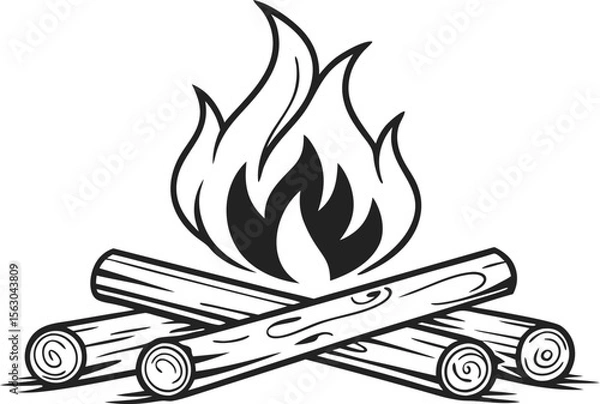 Fototapeta Campfire Flames with Burning Logs,Minimalist Line Art,Camp fire silhouette and vector,Simple icon of a campfire with burning logs,wood burning or fire,campfire icon,bonfire flat vector icon,flames,Ai
