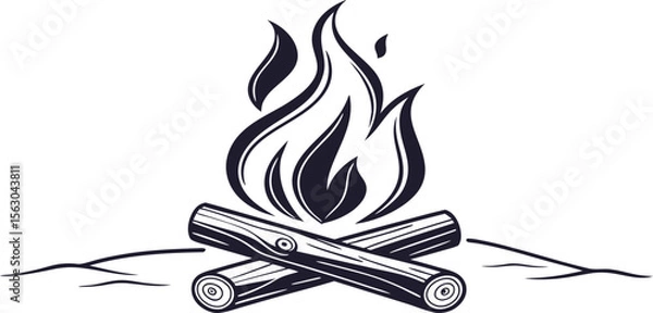 Fototapeta Campfire Flames with Burning Logs,Minimalist Line Art,Camp fire silhouette and vector,Simple icon of a campfire with burning logs,wood burning or fire,campfire icon,bonfire flat vector icon,flames,Ai