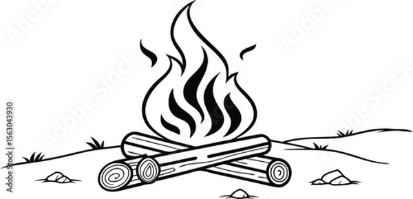 Fototapeta Campfire Flames with Burning Logs,Minimalist Line Art,Camp fire silhouette and vector,Simple icon of a campfire with burning logs,wood burning or fire,campfire icon,bonfire flat vector icon,flames,Ai