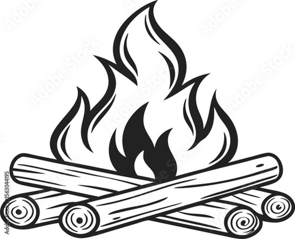 Fototapeta Campfire Flames with Burning Logs,Minimalist Line Art,Camp fire silhouette and vector,Simple icon of a campfire with burning logs,wood burning or fire,campfire icon,bonfire flat vector icon,flames,Ai