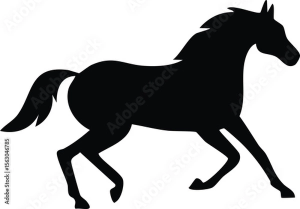 Fototapeta Vector Silhouette of Galloping Horse in Side Profile with Flowing Mane on White Background
