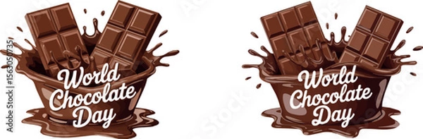 Obraz World Chocolate Day Splash Illustration with Melting Chocolate Bar