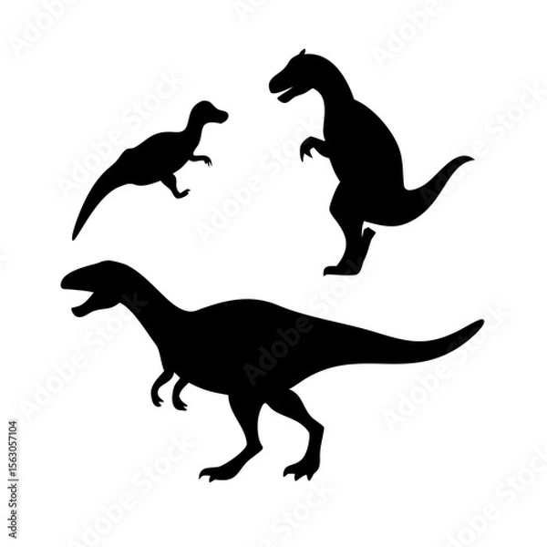 Fototapeta Silhouette graphic of three dinosaurs, ideal for educational or design use.
