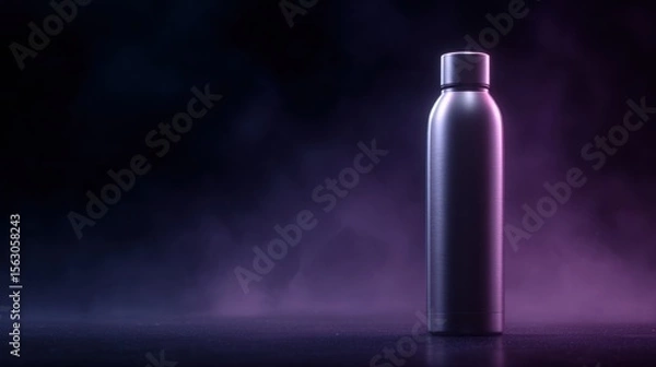 Fototapeta Metal reusable water bottle on dark background