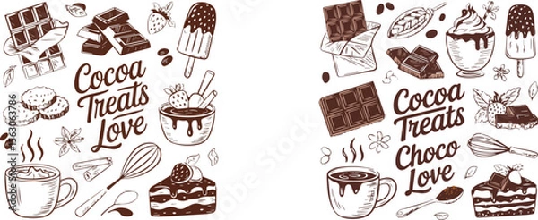 Obraz Vintage Cocoa Treats and Chocolate Sketch Set Hand Drawn Dessert Illustration