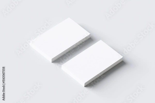 Fototapeta Two blank business cards mock up positioned on a clean white surface, showcasing minimalistic design and ample copy space for branding and personalization purposes