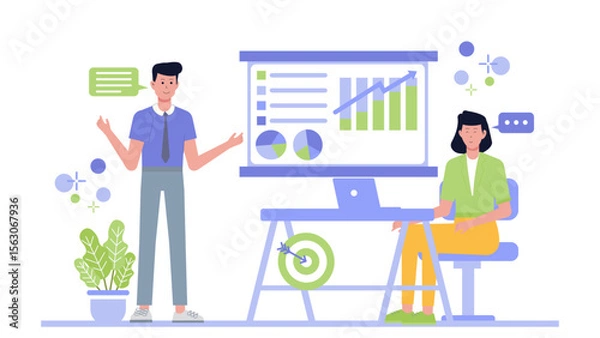 Fototapeta Business presentation featuring charts and graphs for financial analysis. Ideal for reports, presentations, slideshows, business meetings, and educational materials.