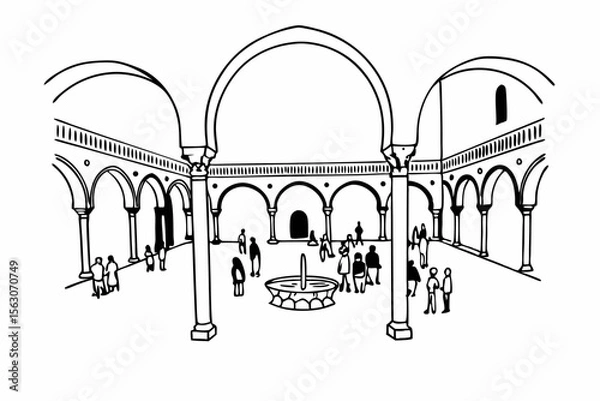 Fototapeta Maximalist Illustration of an Andalusian Courtyard with Vibrant Colors and Intricate Details