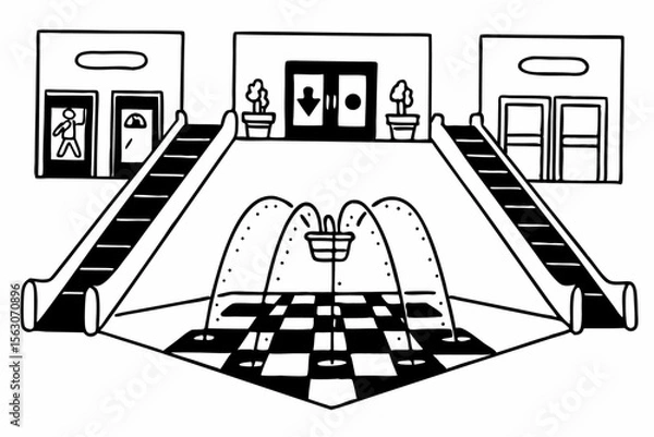 Fototapeta Retro 90s Mall Atrium Pixel Art Vector Illustration