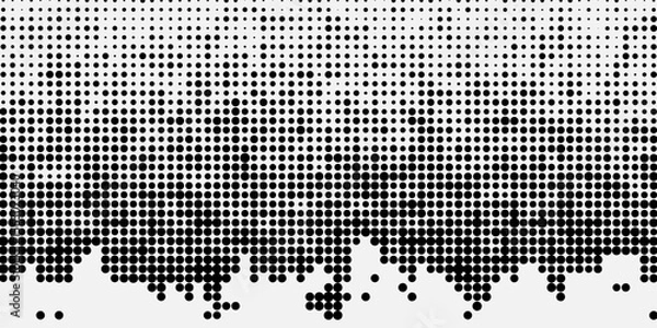 Fototapeta Dotted halftone gradient texture. Vanishing polka dot background. Repeating dots gradation pattern background. Black fading comic pop art overlay backdrop. Raster effect wallpaper. Vector halftone
