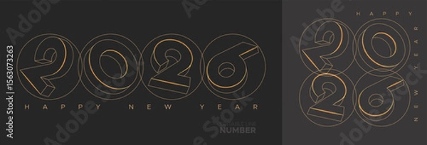 Fototapeta Happy New Year 2026 Gold Line Art. Editable Line Number Concept