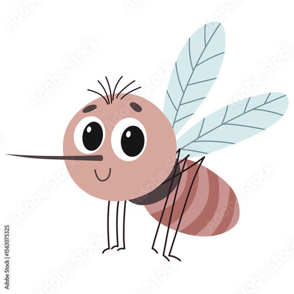 Fototapeta Cute Smiling Cartoon Mosquito. Mosquito Isolated on White Background. Hand Drawn Vector Art.