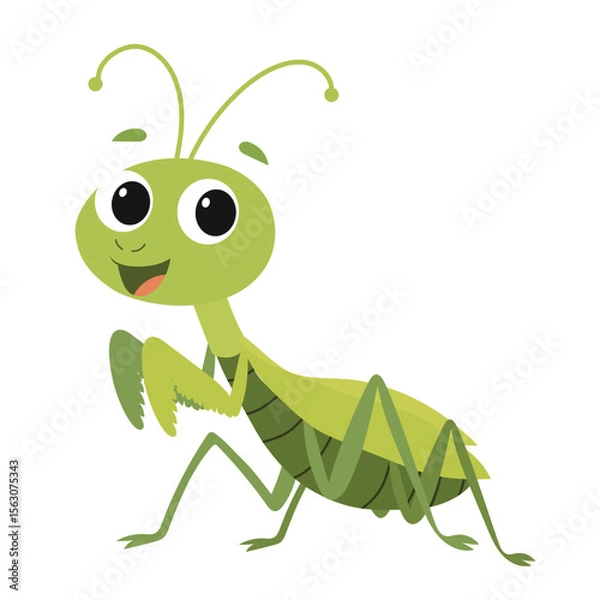 Fototapeta Cute Smiling Cartoon Mantis. Mantis Isolated on White Background. Hand Drawn Vector Art.