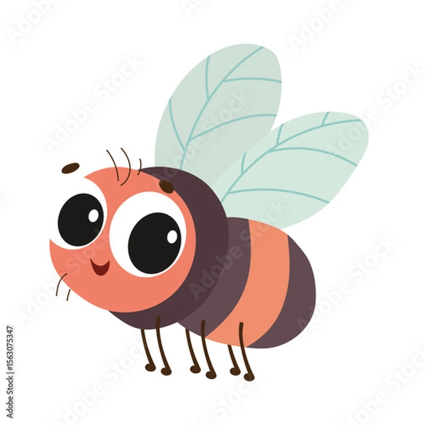 Fototapeta Cute Smiling Cartoon Fly Bug. Fly Isolated on White Background. Hand Drawn Vector Art.