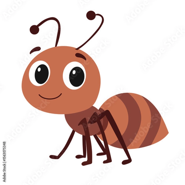 Fototapeta Cute Smiling Cartoon Ant. Ant Isolated on White Background. Hand Drawn Vector Art.