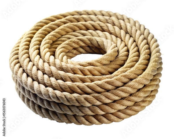Obraz A coiled brown rope isolated on transparent background for nautical use