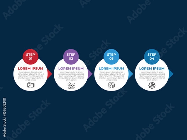 Fototapeta Vector infographic label template with icons. 4 options or steps. Infographics for business concept. Can be used for info graphics, flow charts, presentations, web sites, banners, printed materials.