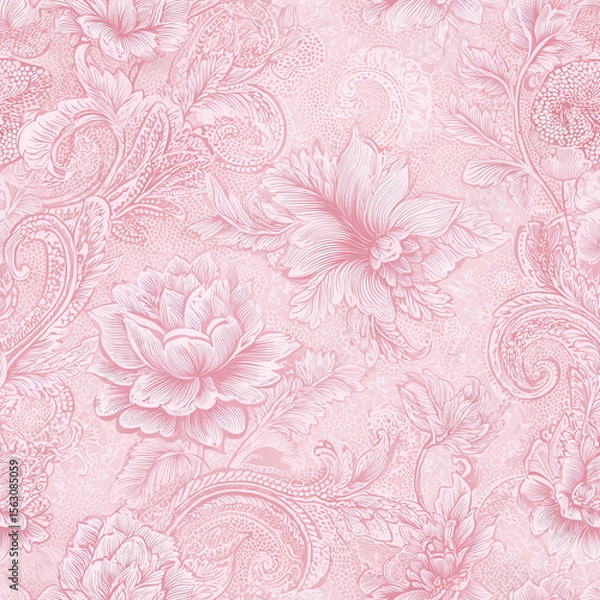 Obraz A pink floral patterned background with flowers and leaves