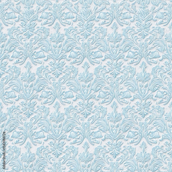 Obraz A blue and white patterned wallpaper with flowers