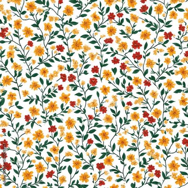 Obraz A floral pattern with yellow and red flowers