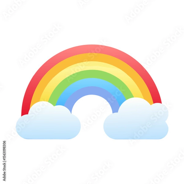 Fototapeta Colorful Rainbow Icon with Clouds Cartoon Flat Design